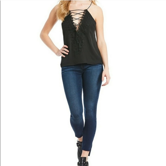 Wayf Tops - WAYF Black Posie Strappy Lace Up Camisole
